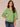 Green Tea Three Quarter Bell Sleeve Mesh Scallop Edge Scoop Neck Embroidered Double Flounce Peplum Hem Petite Woven Top
