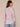 Blue Crush Multi Three Quarter Puff Blouson Sleeve Half Placket Round Split V-Neck Abstract Border Print Petite Woven Top