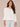 Off White Three Quarter Puff Flounce Sleeve Die Cut Embroidery Scoop Neck Petite Knit Sweatshirt