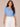 Heather Provence Blue Pleated Elbow Sleeve Seaming Side Ruching Scoop Neck Soutache Detail Petite Knit Top