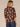 Chocolate Truffle Multi Below Elbow Ruched Sleeve Ruffle Stand Collar Split Neck Cinched Back Yoke Tropical Cheetah Print Petite Woven Top