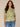 Green Tea Multi Elbow Lantern Banded Crochet Sleeve Half Button Down Placket Pintuck Round Stand Collar Leaf Print Petite Woven Top
